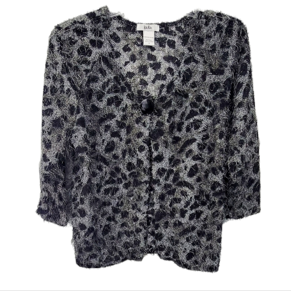 Isela Open One Button Front‎ Long Sleeve Eyelash Cardigan Size M
